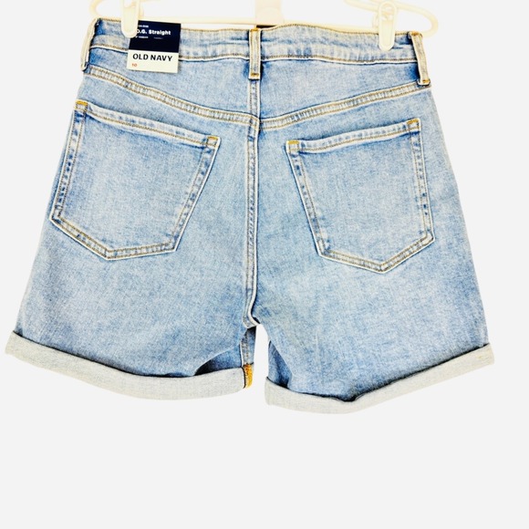 Old Navy Women Distressed Stretch Straight High Rise Buttons Blue Shorts 10 NWT - Picture 2 of 13